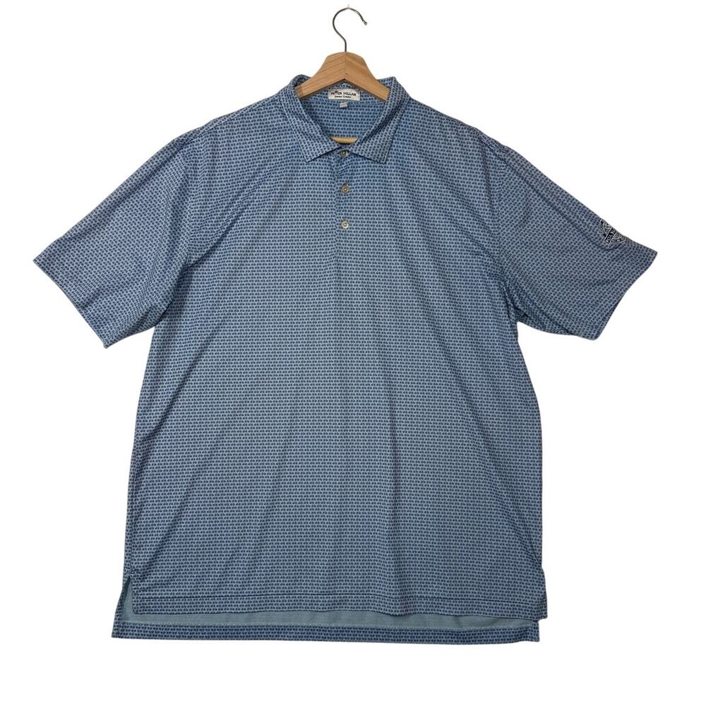Peter Millar Summer Comfort Polo Blue Performance Golf Shirt Bicycle Print Sz XL